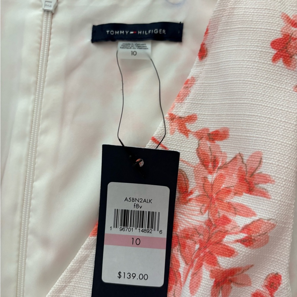 NWT Tommy Hilfiger White and Peach Floral Midi Dress Size 10 - Picture 2 of 5